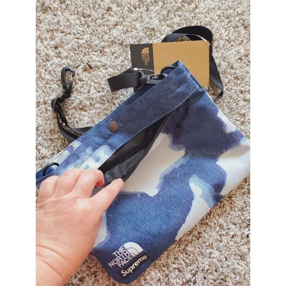 Supreme The North Face Bleached Denim Print Shoulder Bag Indigo Zippered 8x11